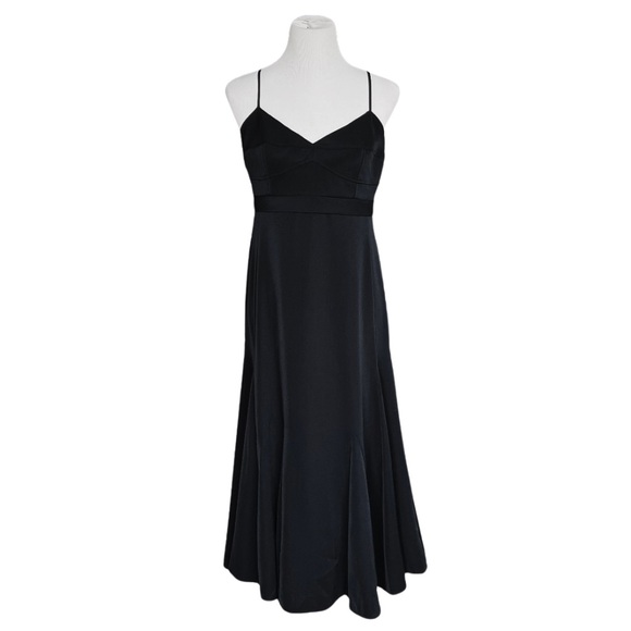 BCBGMaxAzria Women’s Strappy Satin Flared Midi Dress Black 8 - Picture 4 of 9